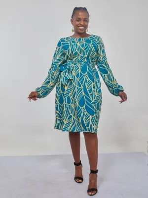 Vivo Zawadi Shift Dress - Blue / Yellow Abstract Print
