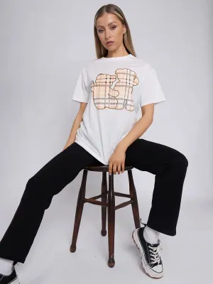 White Check Teddy Bear Graphic T-Shirt