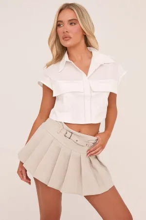 White Front Pocket Cropped Shirt - Sabrina