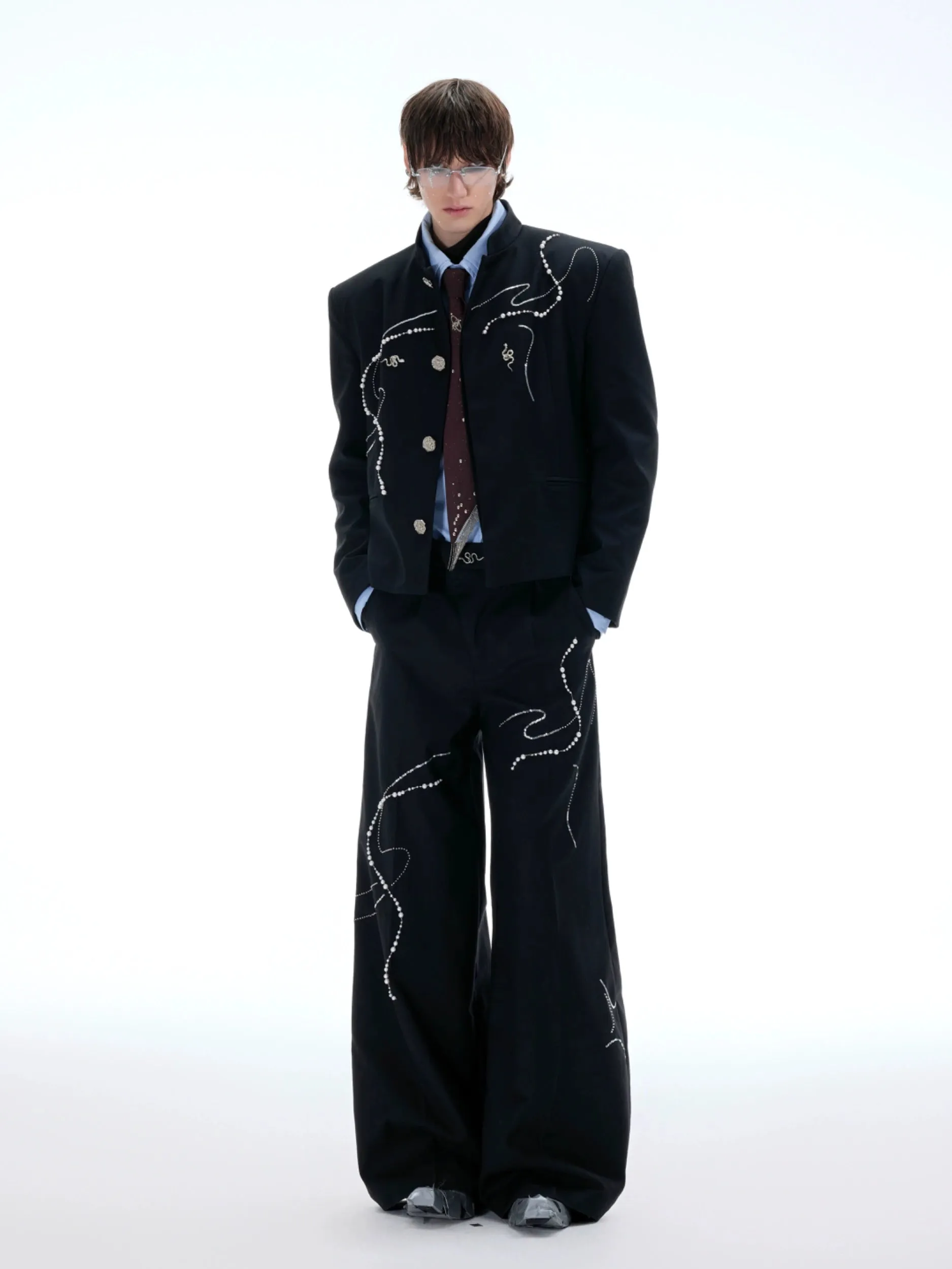Wide-Leg Snake Suit Pants Set