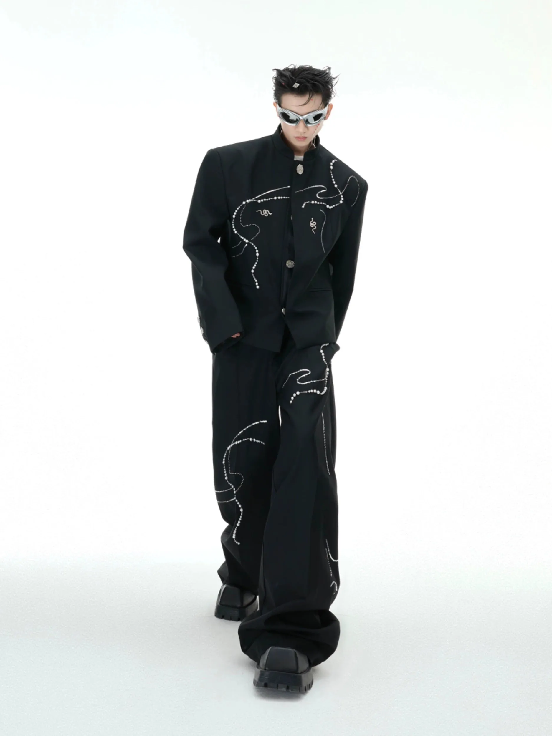 Wide-Leg Snake Suit Pants Set