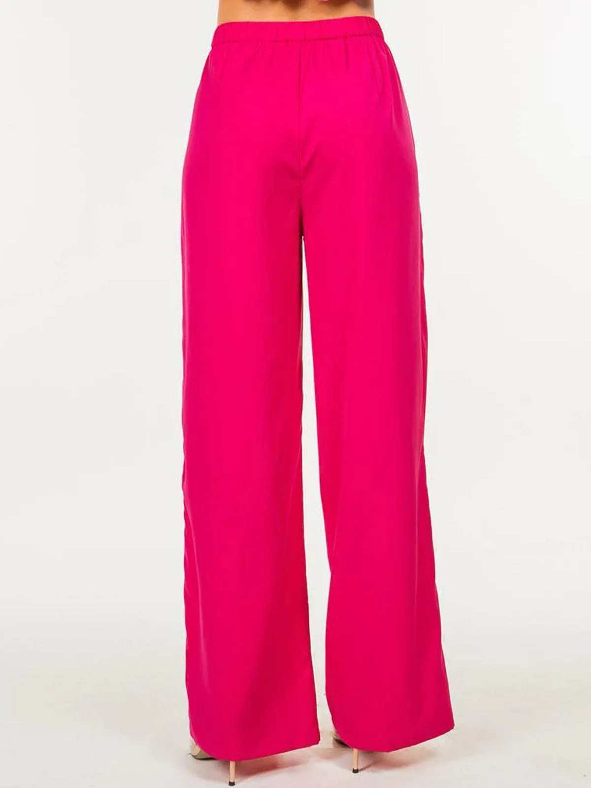 WOMENS BUTTON CLOSURE POCKETS WIDE LEG PANTS