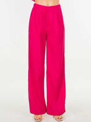 WOMENS BUTTON CLOSURE POCKETS WIDE LEG PANTS