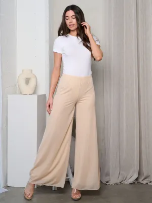 WOMEN'S ELASTIC WAIST WIDE LEGS PANTS