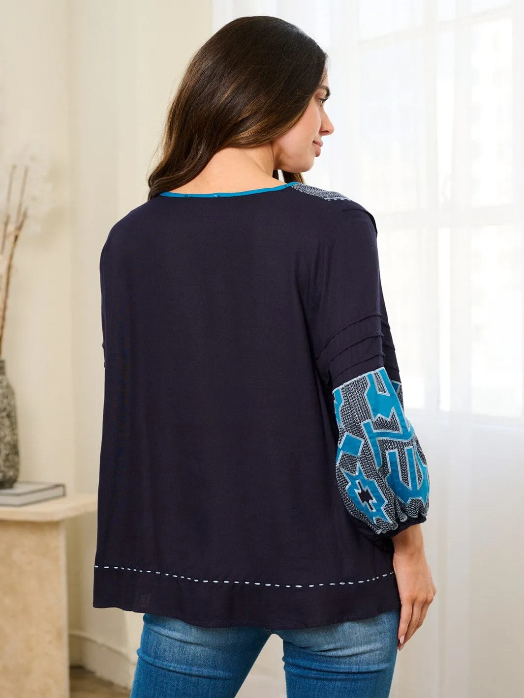 WOMEN'S LONG SLEEVE EMBROIDERY TUNIC BLOUSE TOP