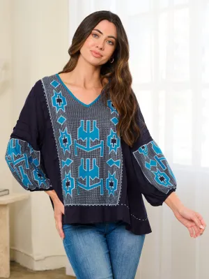 WOMEN'S LONG SLEEVE EMBROIDERY TUNIC BLOUSE TOP