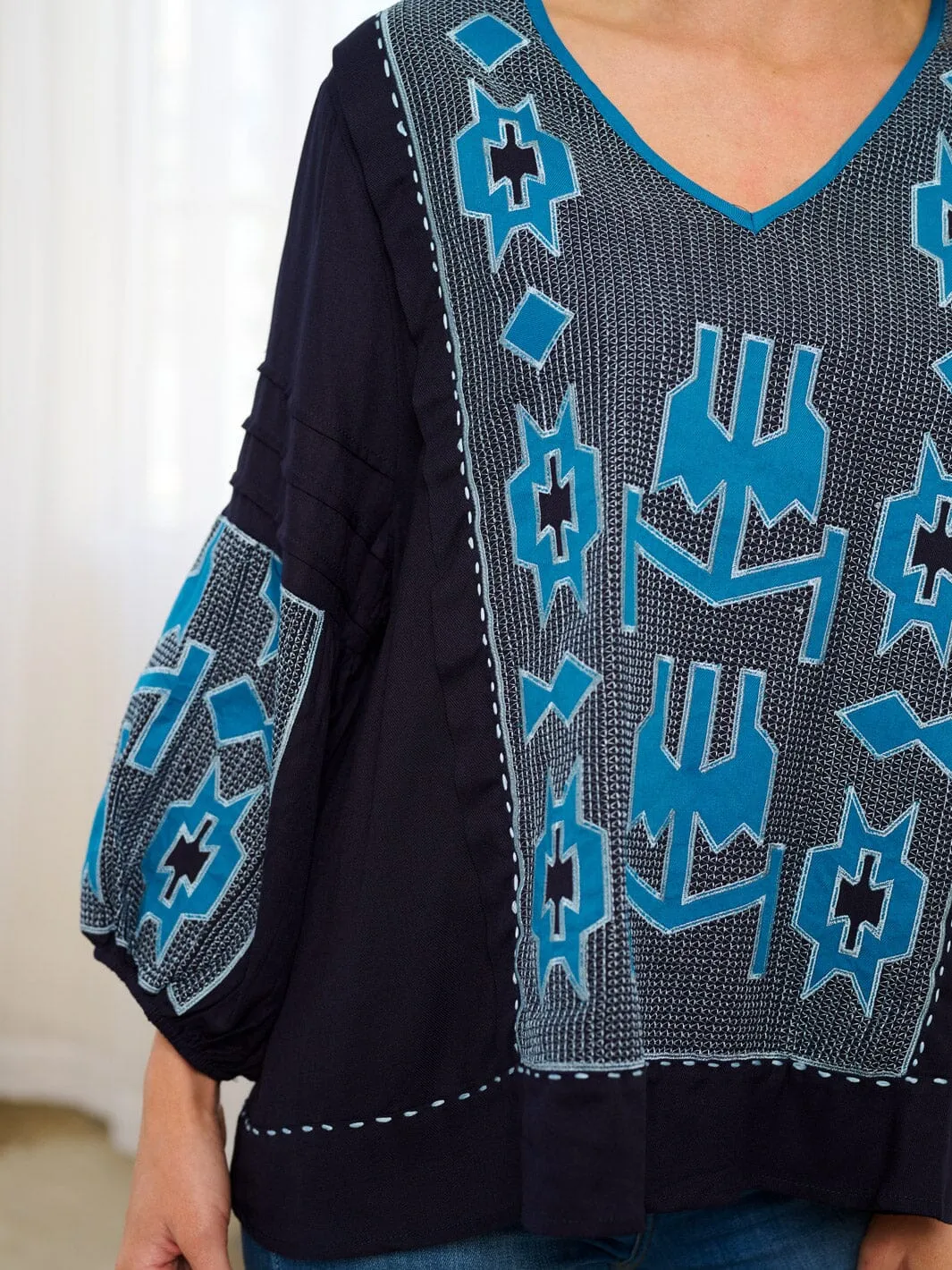 WOMEN'S LONG SLEEVE EMBROIDERY TUNIC BLOUSE TOP