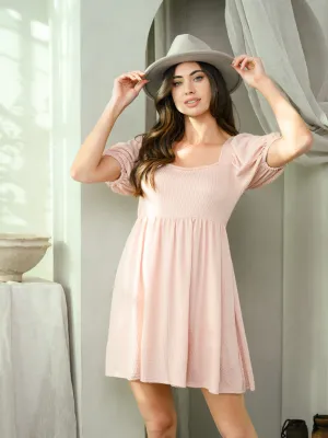 WOMEN'S PUFF SHORT SLEEVE SOLID MINI DRESS