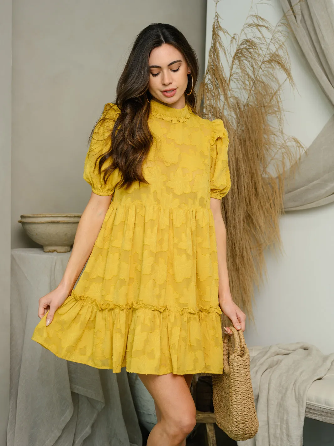 WOMEN'S SHORT SLEEVE BABYDOLL MINI DRESS