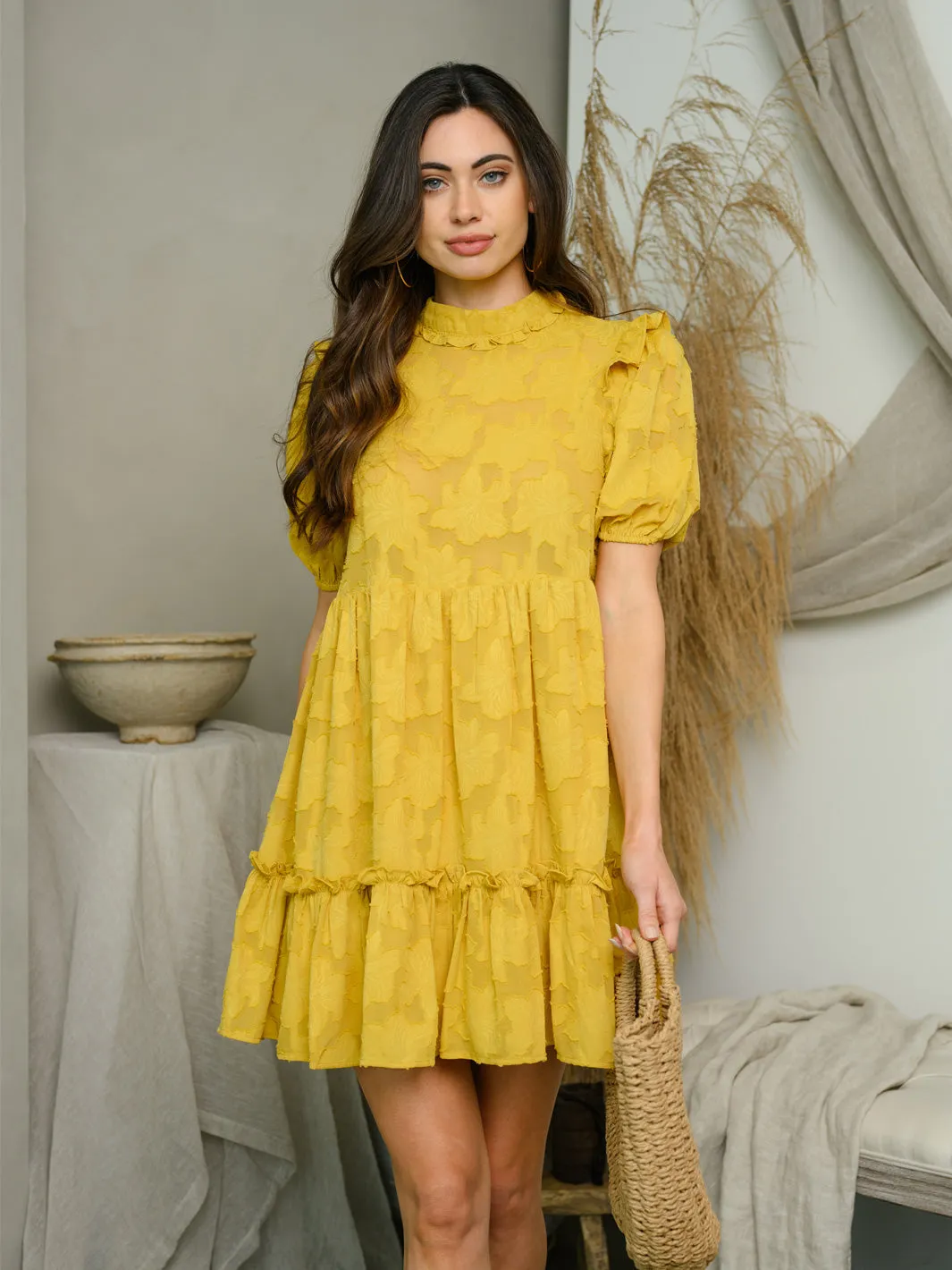 WOMEN'S SHORT SLEEVE BABYDOLL MINI DRESS