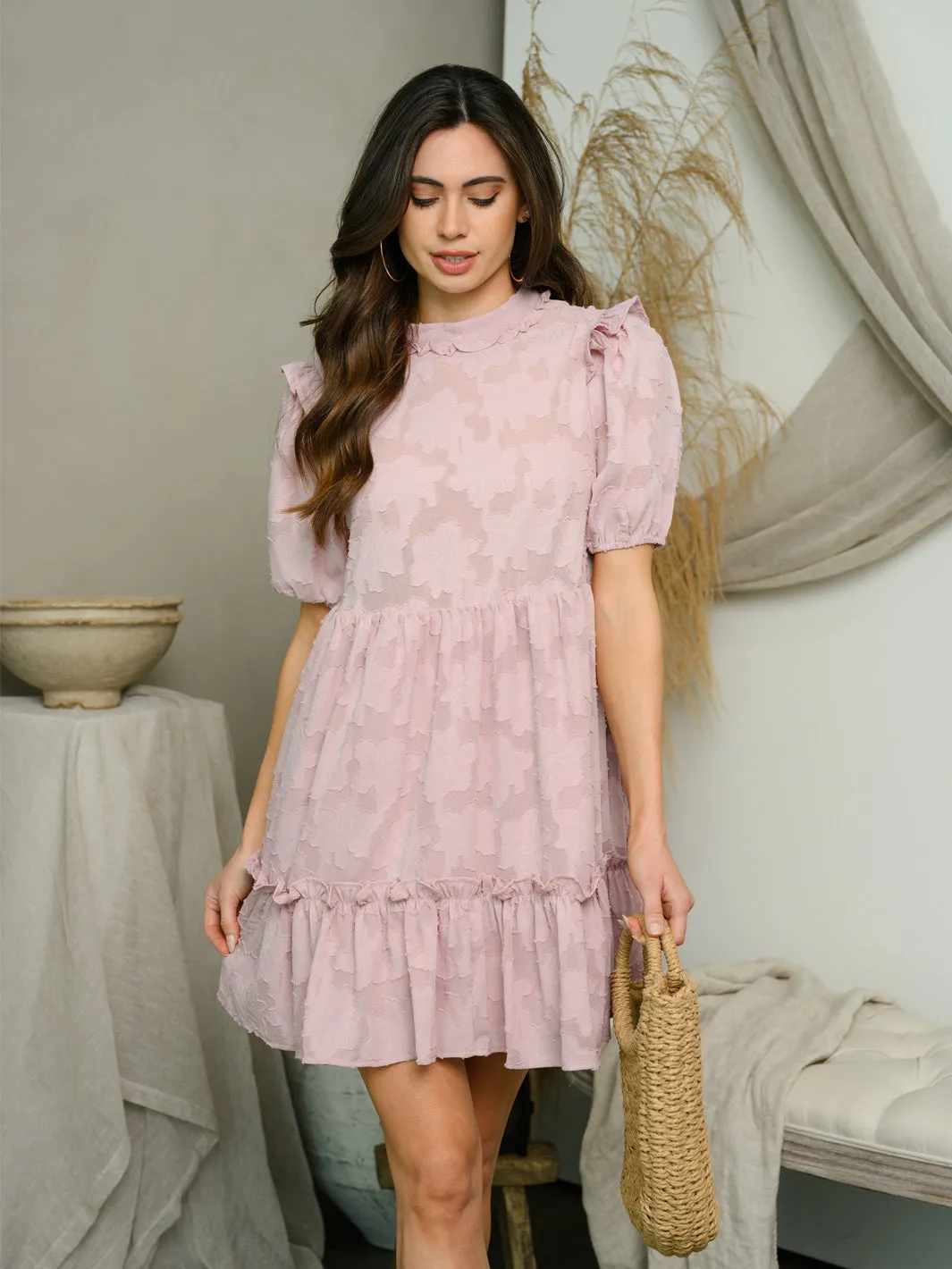 WOMEN'S SHORT SLEEVE BABYDOLL MINI DRESS