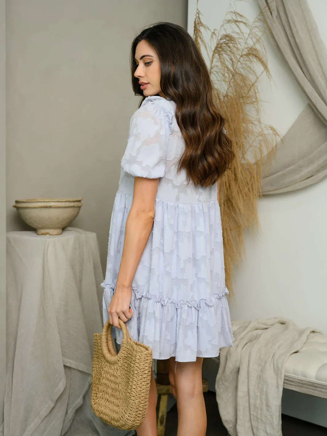 WOMEN'S SHORT SLEEVE BABYDOLL MINI DRESS