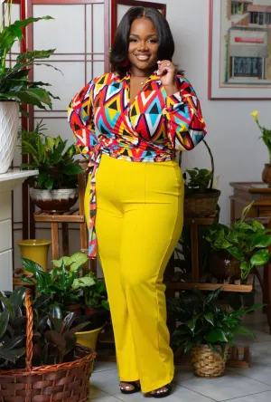 Yellow Plus Size Wide Leg Pants
