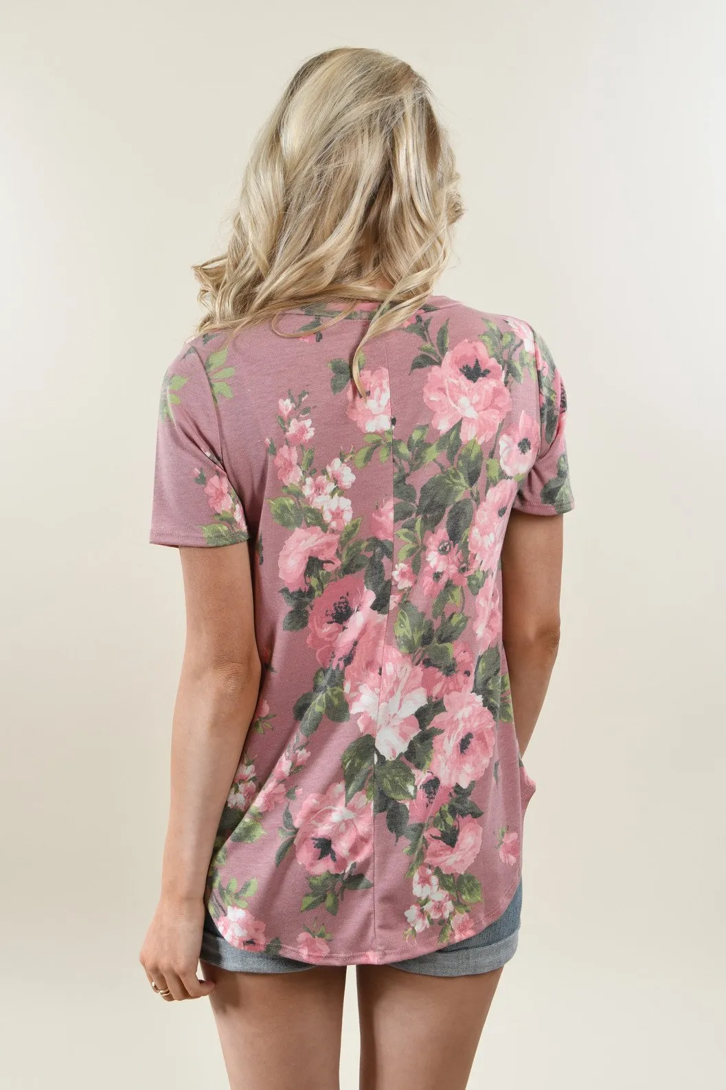Yours Truly Floral V-Neck Mauve