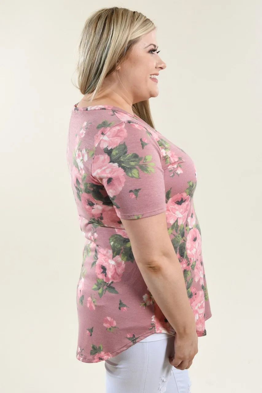 Yours Truly Floral V-Neck Mauve